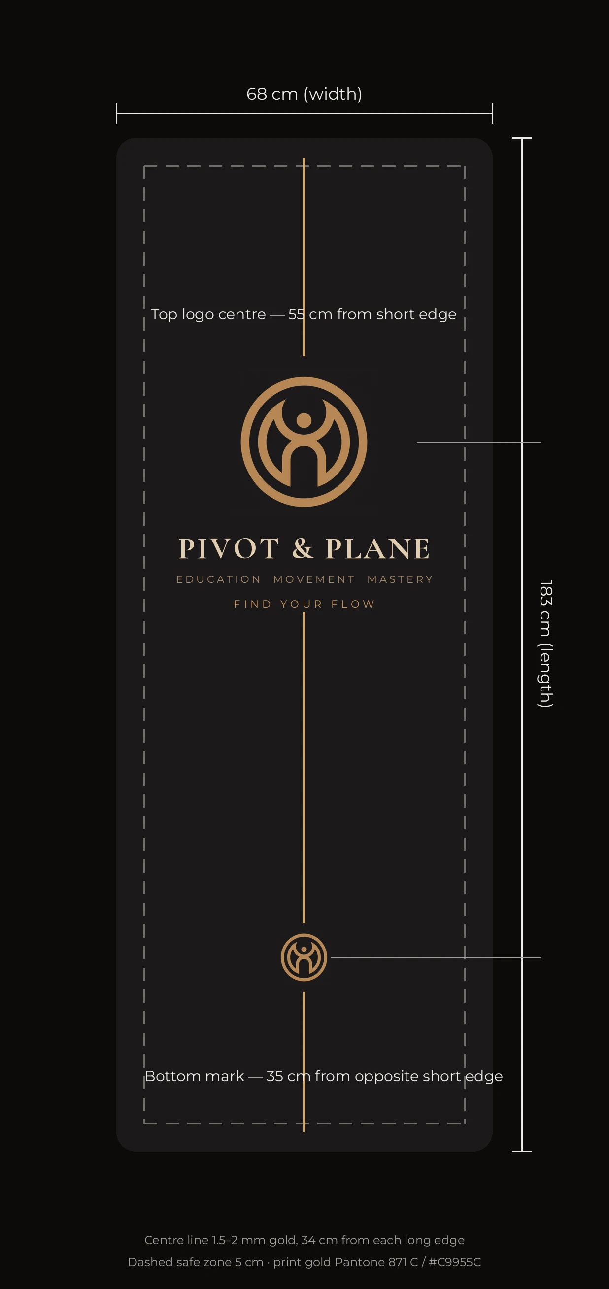 Dimensioned mat layout - 183 by 68 centimetres